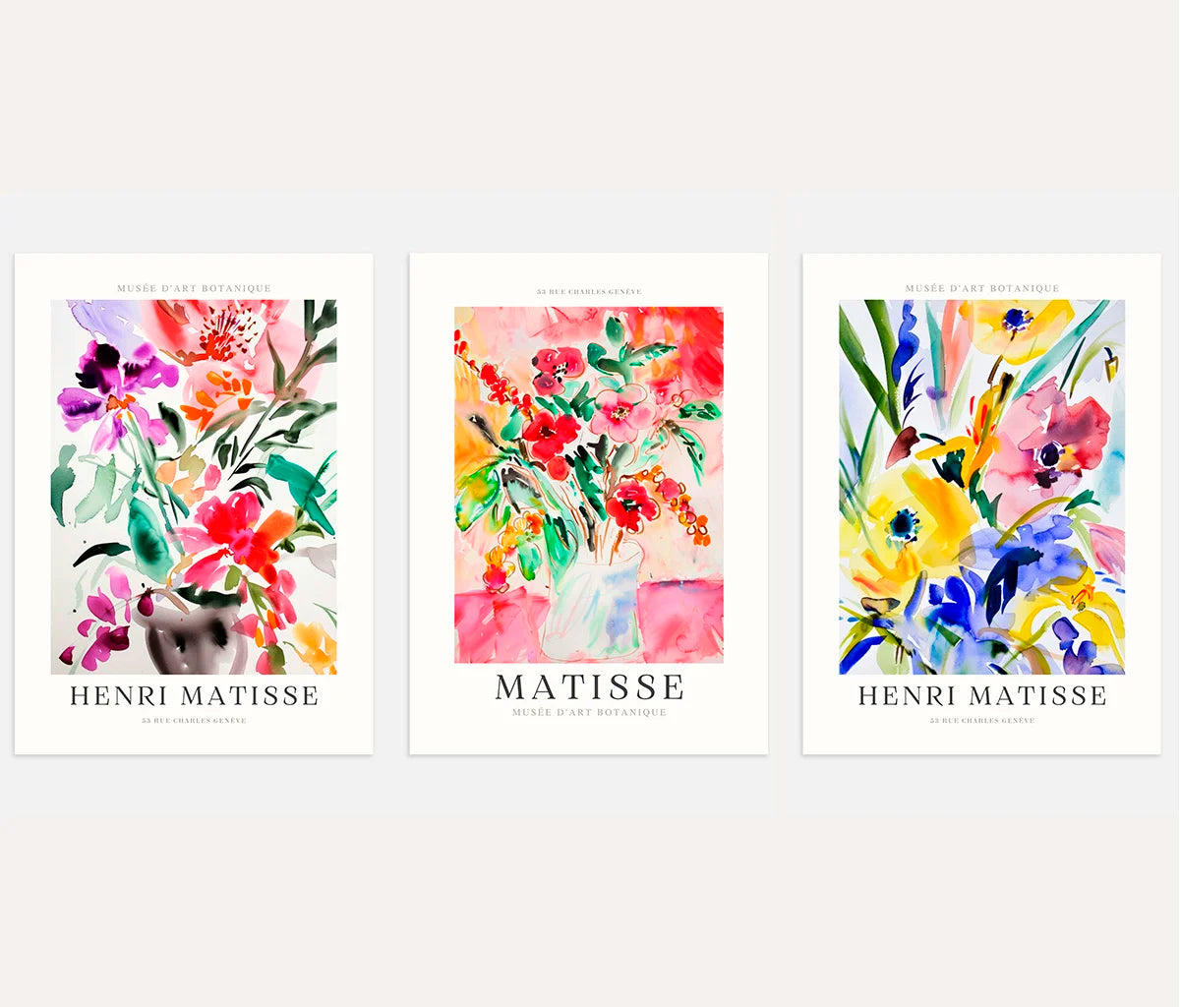 henri matisse poster set of 3 watercolor flowers multicolor wall art