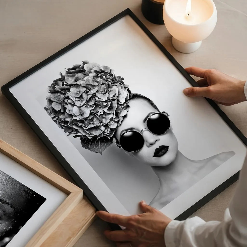 hydrangea portrait poster detail black white