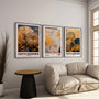 modern japanese botanical poster set of 3 gold blue floral wall decor
