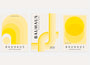 bauhaus poster set of 3 with lemon yellow and vanilla concentric arcs and vertical lines
