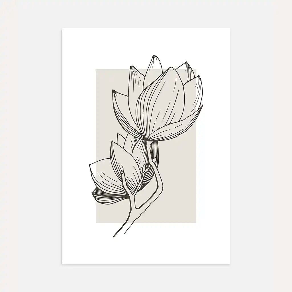 magnolia floral silhouette poster beige minimalist botanical wall art