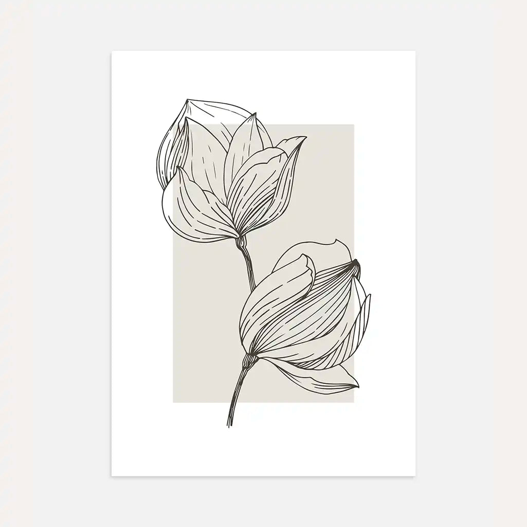 magnolia line art poster beige minimalist botanical wall art