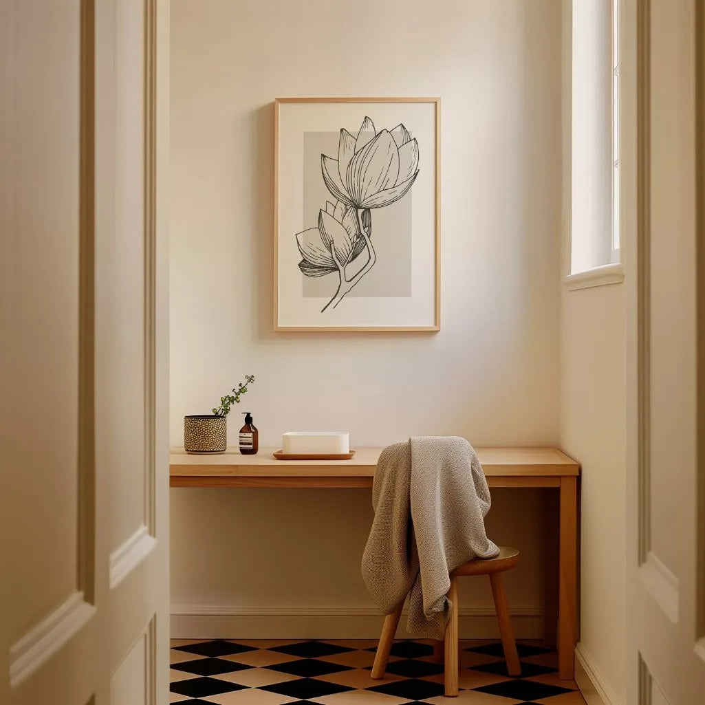 magnolia silhouette poster bedroom soft beige scandinavian decor