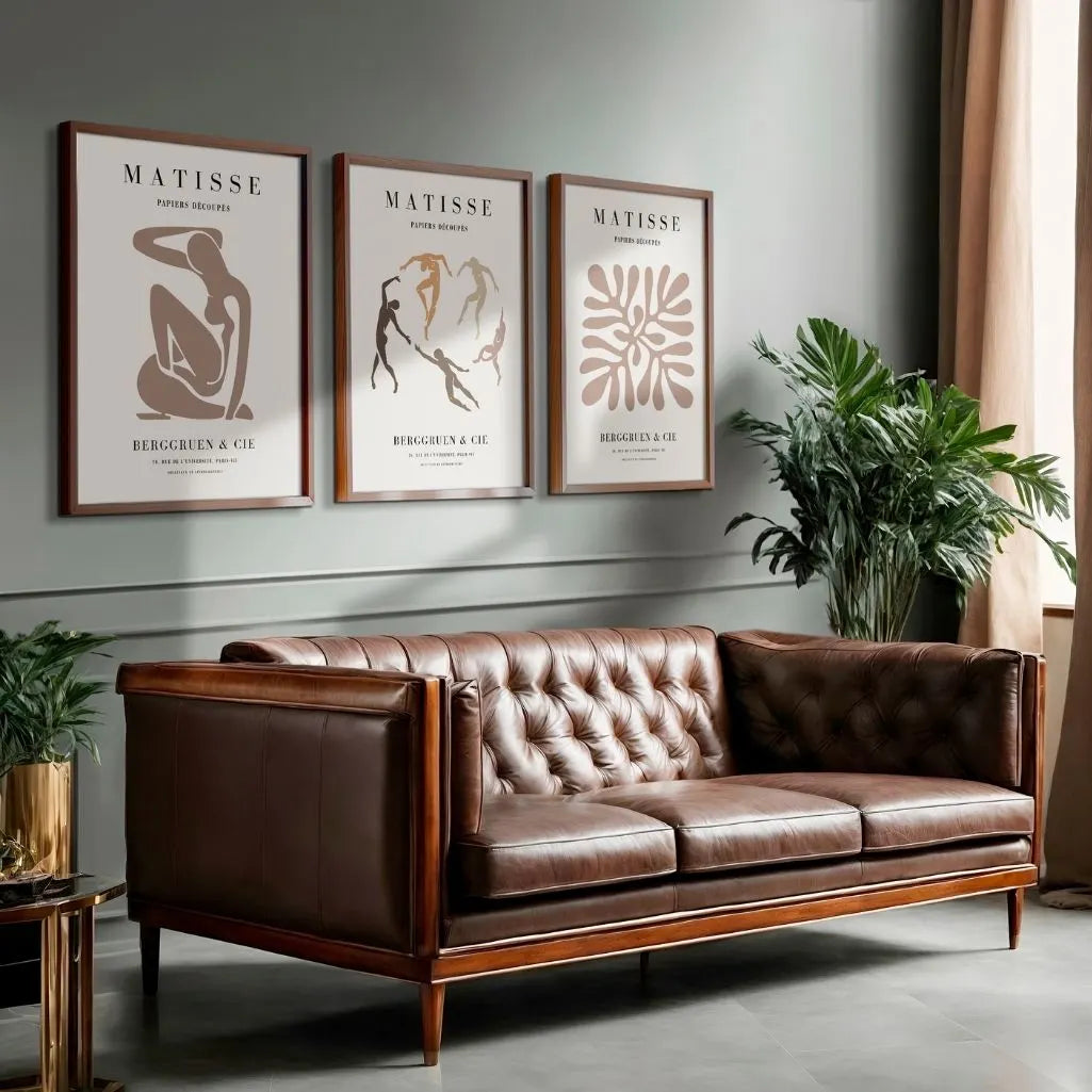 Henri Matisse abstract dancers and organic forms poster set in neutral beige colors for modern decor