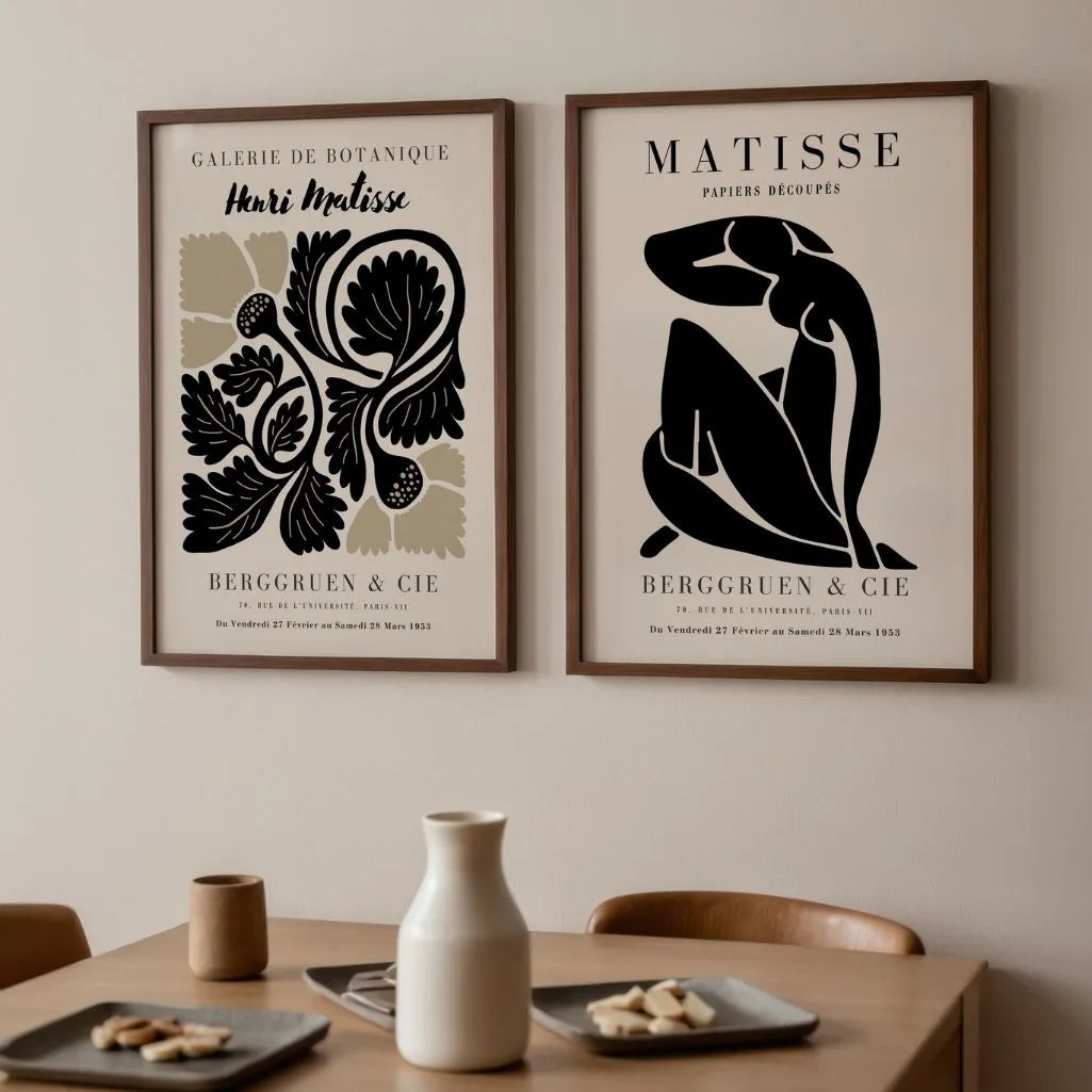 Close up of black abstract poster set showing organic shapes and clean contrast