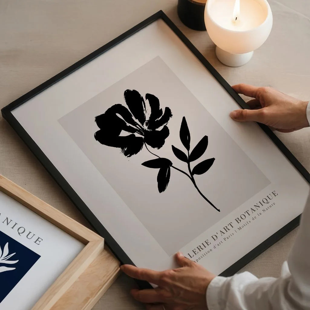 minimal flower poster living room neutral wall decor