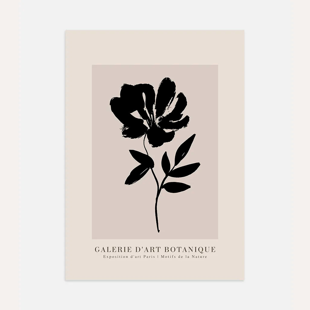 minimal flower poster black silhouette beige wall art