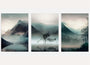 misty mountain landscape poster set blue grey wall art calm nature decor