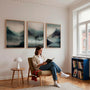 misty mountain poster set foggy landscape wall decor in modern living room