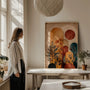 modern boho wall art with geometric arches and botanical leaves in warm earthy colors