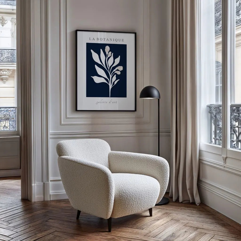 navy botanical poster bedroom calm elegant decor