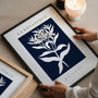 navy flower silhouette poster bedroom calm minimal decor
