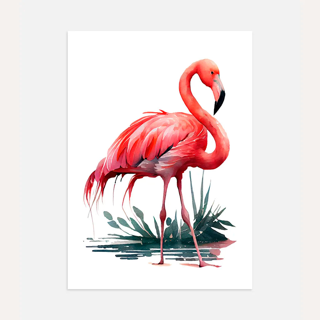 pink flamingo poster watercolor wall art