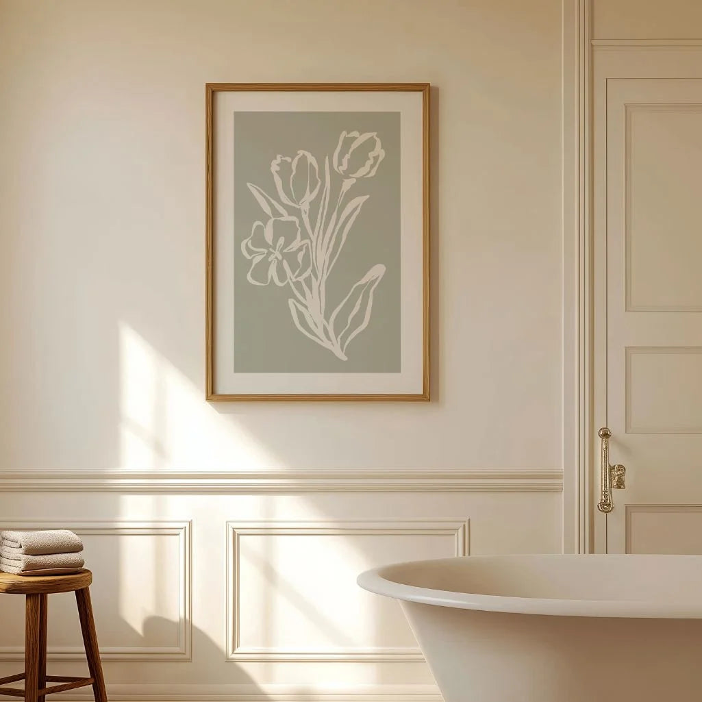 sage floral line poster living room modern neutral decor