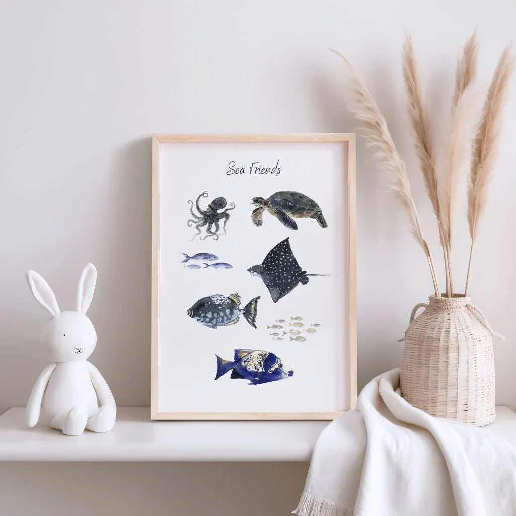 sea friends poster kids bedroom sea animals art