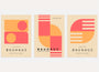 bauhaus poster set of 3 with soft rounded geometry in coral and beige
