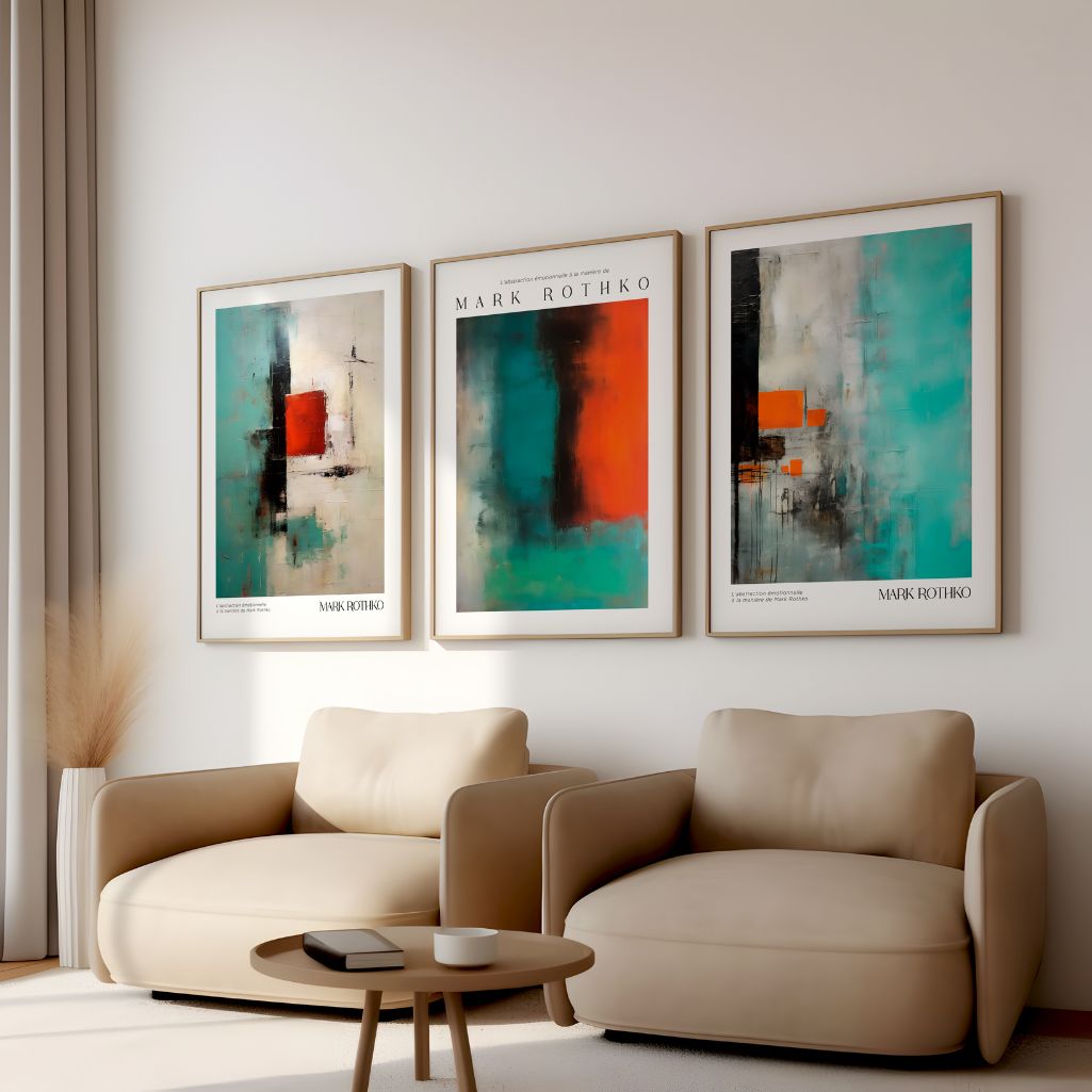 Abstract painting poster set with bold color blocks and texture