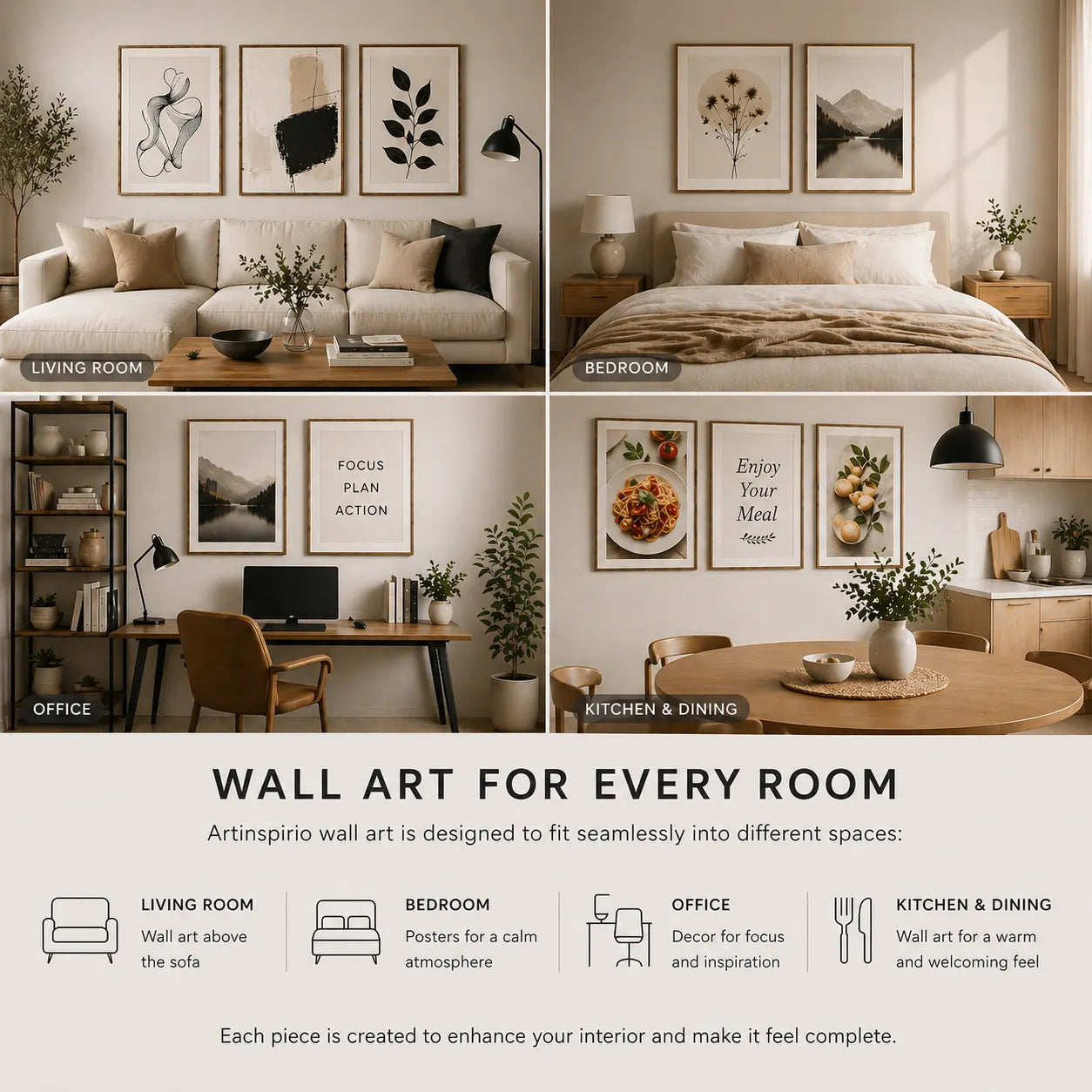 wall art ideas for living room bedroom office and kitchen framed posters and canvas prints modern home decor