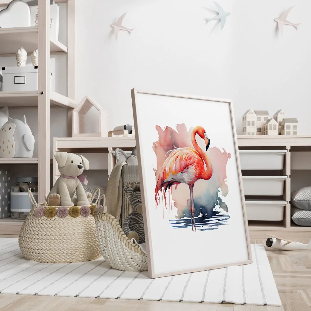 watercolor flamingo poster living room decor