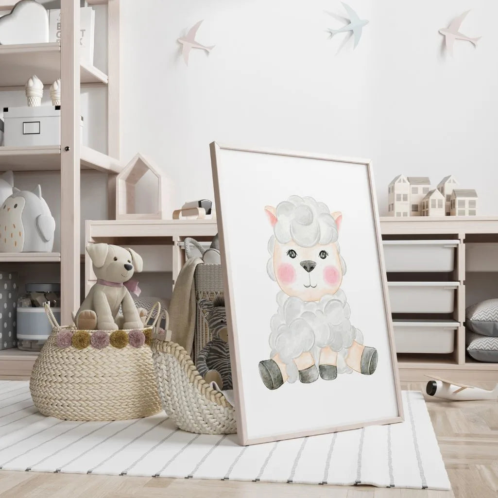 watercolor lamb poster nursery decor