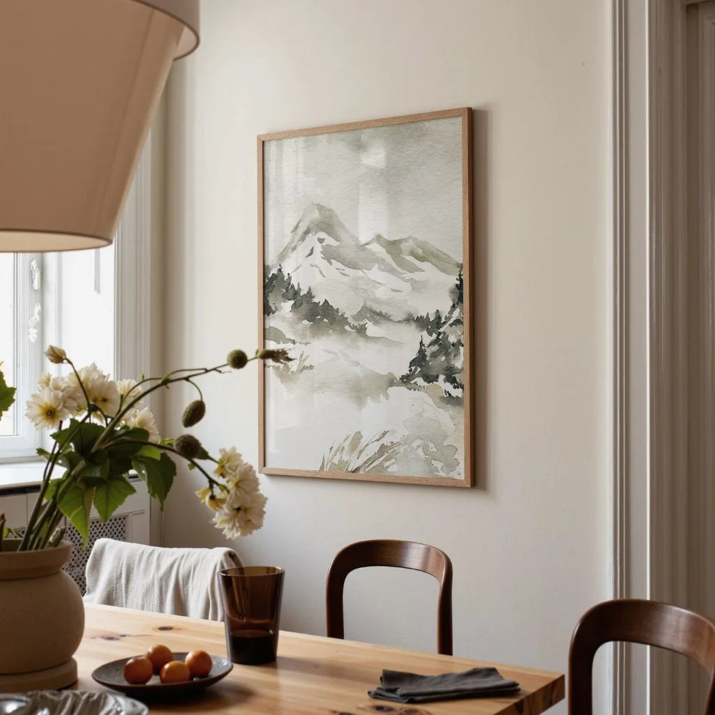 watercolor mountains poster bedroom calming wall art