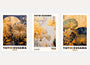 yayoi kusama inspired floral poster set of 3 gold blue botanical wall art decor